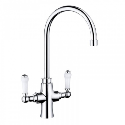 Rura Classic Swan Neck Sink Tap - White Levers